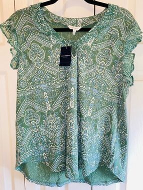 Lucky Brand Teal Green Ruffle Sleeve Blouse